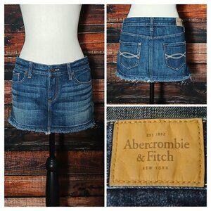 Abercrombie & Fitch Y2K Jean Skirt 4 Micro Mini Dark Wash Denim Raw Hem